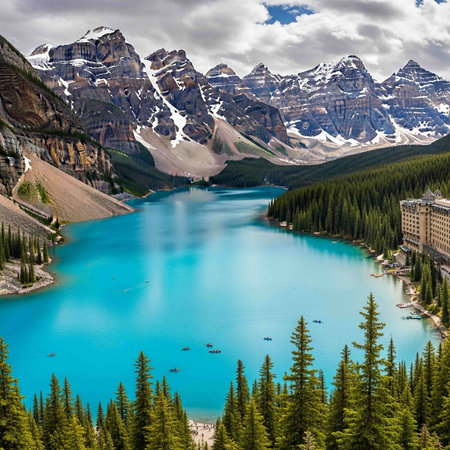 Lake Louise, Banff National Park, Alberta, Canada. Lake Louise is one of the most beautiful lakes in Canada.の写真素材