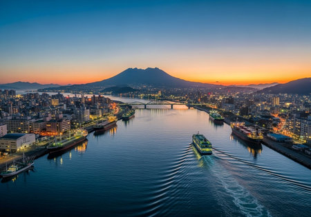 Sunset view of Yokohama in Japanの写真素材