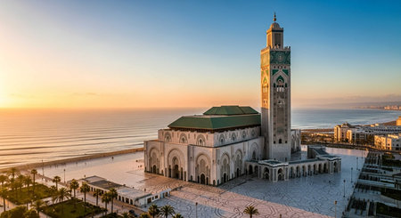Panoramic view of Hassan II Mosque in Casablanca, Moroccoの写真素材