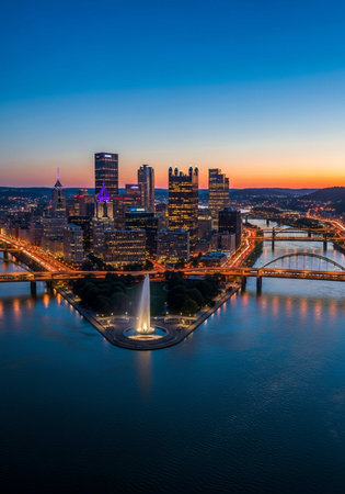 Aerial view of Pittsburgh, Pennsylvania, USA. Pittsburgh is the third largest city in the United States.の写真素材