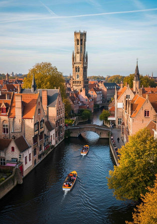 Panoramic view of the city of Bruges, Belgiumの写真素材