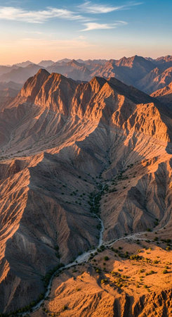 Panoramic view of the mountains at sunsetの写真素材