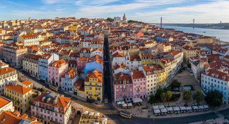 Panoramic view of the city of Lisbon, Portugal. Lisbon is the capital and largest city of Portugal.の写真素材