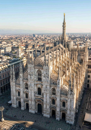 Aerial view of Duomo di Milano in Milan, Italyの写真素材