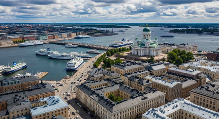Panoramic view of Helsinki, Finland. Helsinki is the capital and largest city of Finland.の写真素材