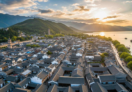 Aerial view of Wuyuan ancient town in China.の写真素材