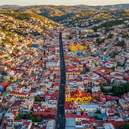 Aerial view of Tbilisi old town at sunset, Georgiaの写真素材