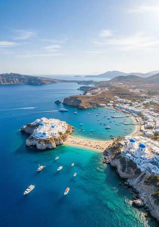 Aerial view of beautiful Mykonos island, Cyclades, Greeceの写真素材