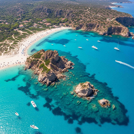 Aerial view of Cala Bianca beach, Sardinia, Italyの写真素材