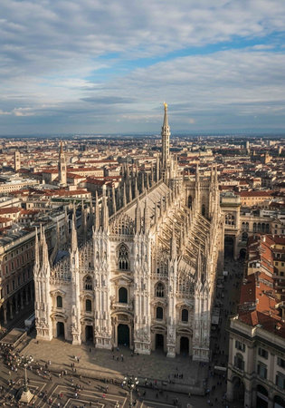 Aerial view of Duomo di Milano in Milan, Italyの写真素材