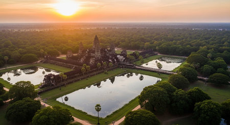 Aerial view of Angkor Wat, Siem Reap, Cambodiaの写真素材