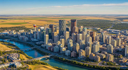 Aerial view of a city skyline.の写真素材