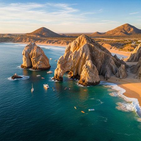 Aerial view of beautiful beach in Lagos, Portugalの写真素材