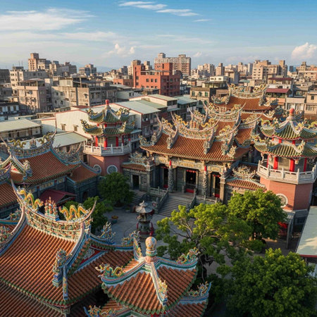 Aerial view of the Chinese temple in Shenzhen, China.の写真素材