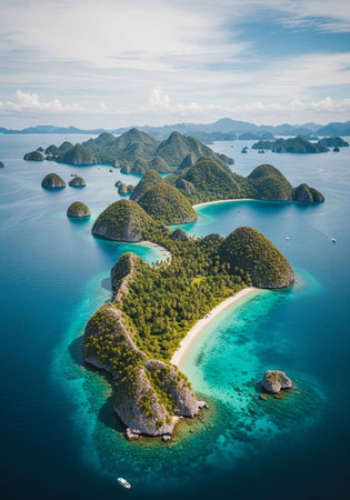Aerial view of small islands in Andaman Sea, Thailand.の写真素材