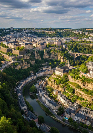 Aerial view of a city in summer, Europe.の写真素材