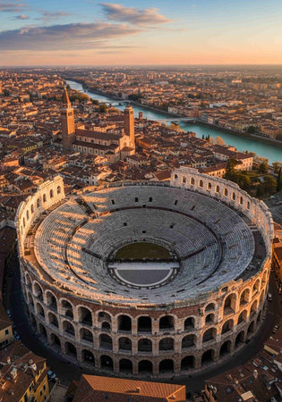 Aerial view of the Colosseum in Rome, Italyの写真素材
