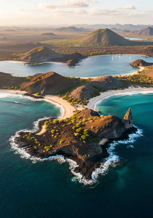 Aerial view of the beach at sunsetの写真素材