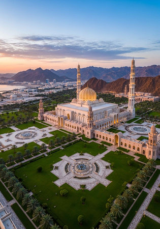 Aerial view of Sheikh Zayed Grand Mosque in Abu Dhabi, UAEの写真素材