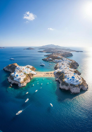 Aerial view of beautiful Mykonos island, Greece.の写真素材