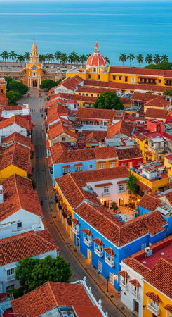 Aerial view of old townの写真素材