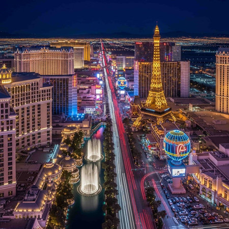 Aerial view of the Las Vegas strip at night.の写真素材