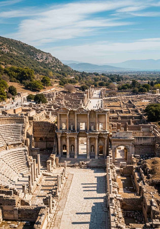 Ruins of the Roman theater in Ephesus, Turkey.の写真素材