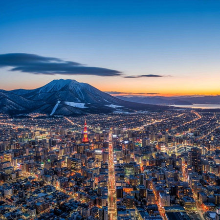 Asia Business concept for real estate and corporate construction - panoramic modern city skyline bird eye aerial view under sunrise and morning blue bright sky in Tokyo, Japanの写真素材
