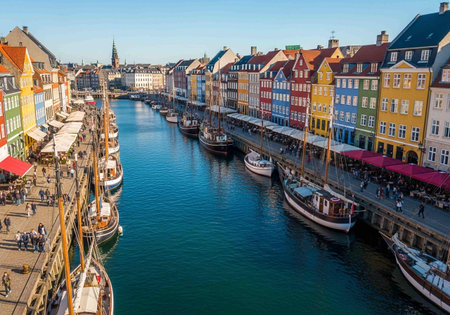 Panoramic view of Nyhavn in Copenhagen, Denmarkの写真素材