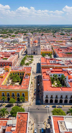 Aerial view of the historic centerの写真素材