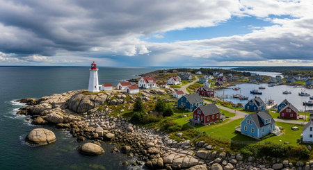 Aerial view of Lighthouse in Nova Scotia, Canada.の写真素材
