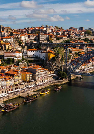 Aerial view of Porto old town and Douro river, Portugalの写真素材