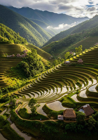 Longji terrace rice field in Guangxi province, China.の写真素材