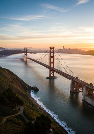 Golden Gate Bridge at sunset, San Francisco, California, USA.の写真素材