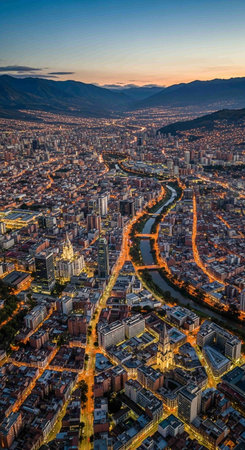 Aerial view of Tbilisi city at sunset, Georgia.の写真素材