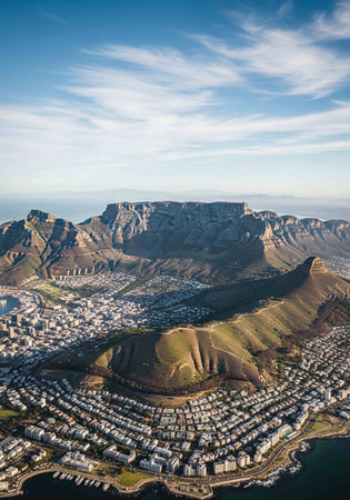 Aerial view of Table Mountain in Cape Town, South Africa.の写真素材
