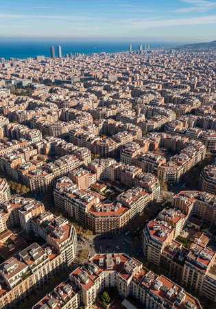 Aerial view of the city of Barcelona, Catalonia, Spain.の写真素材