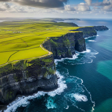 Aerial view of cliffs in County Clare, Irelandの写真素材