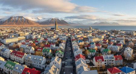 Aerial panorama of Reykjavik city center, Icelandの写真素材