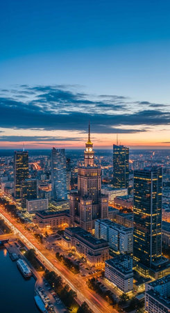 Aerial view of the skyline of a city.の写真素材