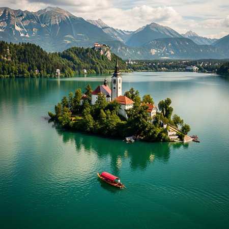 Lake Bled with Pilgrimage Church, Slovenia, Europe.の写真素材