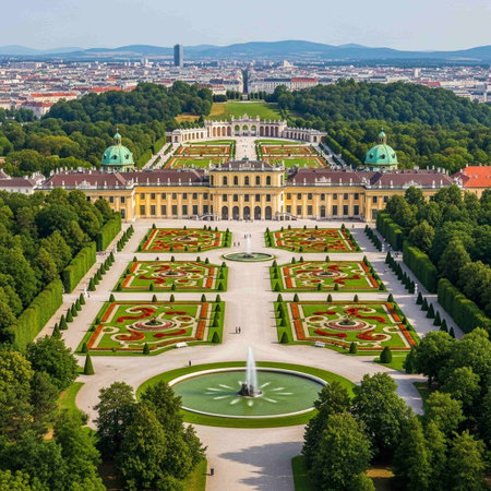 Vienna, Austria - Aerial view of Schonbrunn Palaceの写真素材