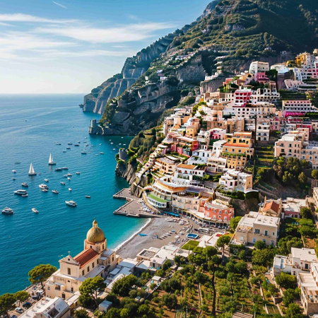Aerial view of Positano town, Amalfi Coast, Italyの写真素材