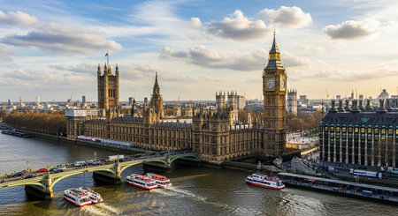 Panoramic view of the Houses of Parliament and Big Ben in London, UKの写真素材