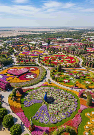 Dubai Miracle Garden, United Arab Emirates. Top view of the beautiful flower gardenの写真素材