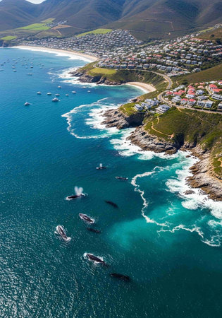 Aerial view of the coastline of Cape Town, South Africa.の写真素材