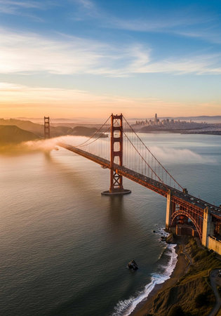 Golden Gate Bridge at sunset, San Francisco, California, USA.の写真素材