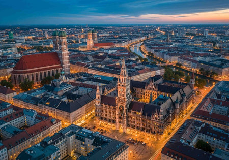 Aerial view of Frauenkirche in Munich, Germanyの写真素材