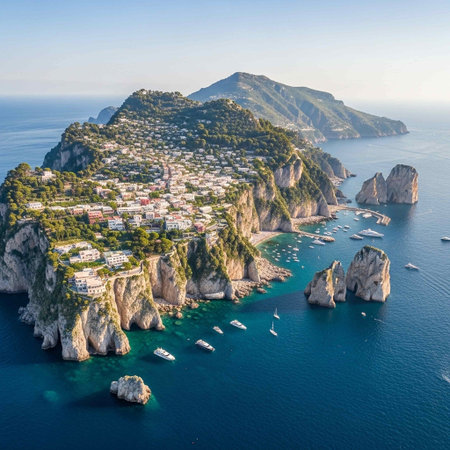 Aerial view of the beautiful island of Capri, Italy.の写真素材
