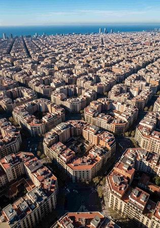 Aerial view of the city of Barcelona, Catalonia, Spain.の写真素材